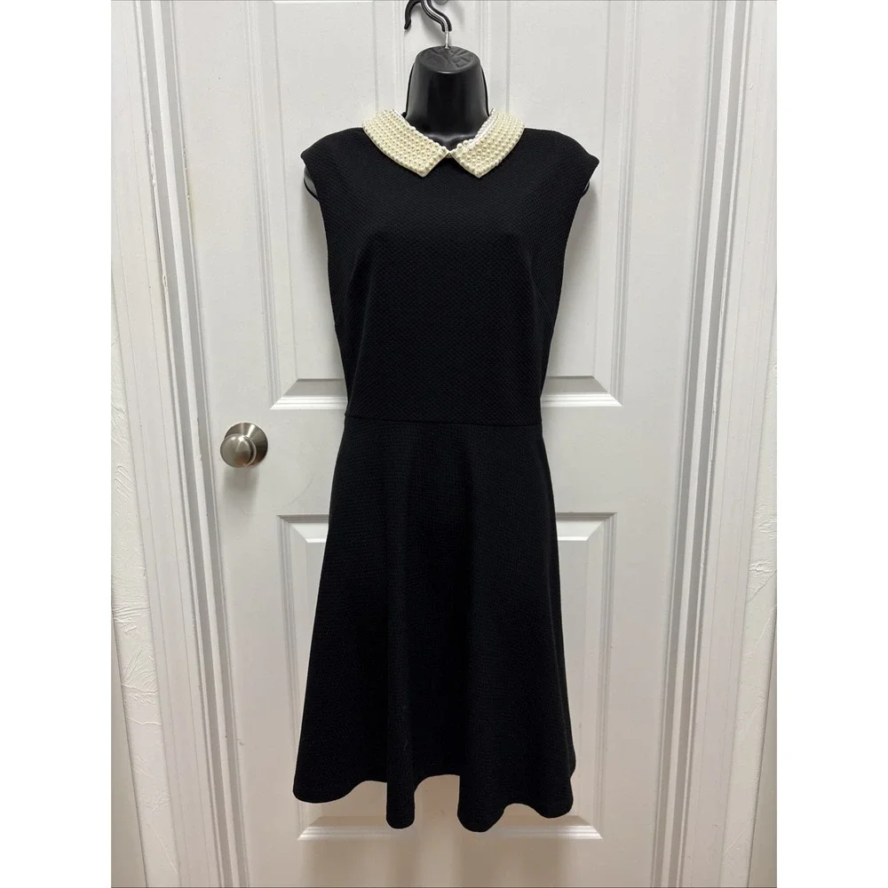 betsey johnson black dress with pearl collar Betsey Johnson Dress Womens 2 Black Sheath Sleeveless Pearl Beaded Collar Zip DI